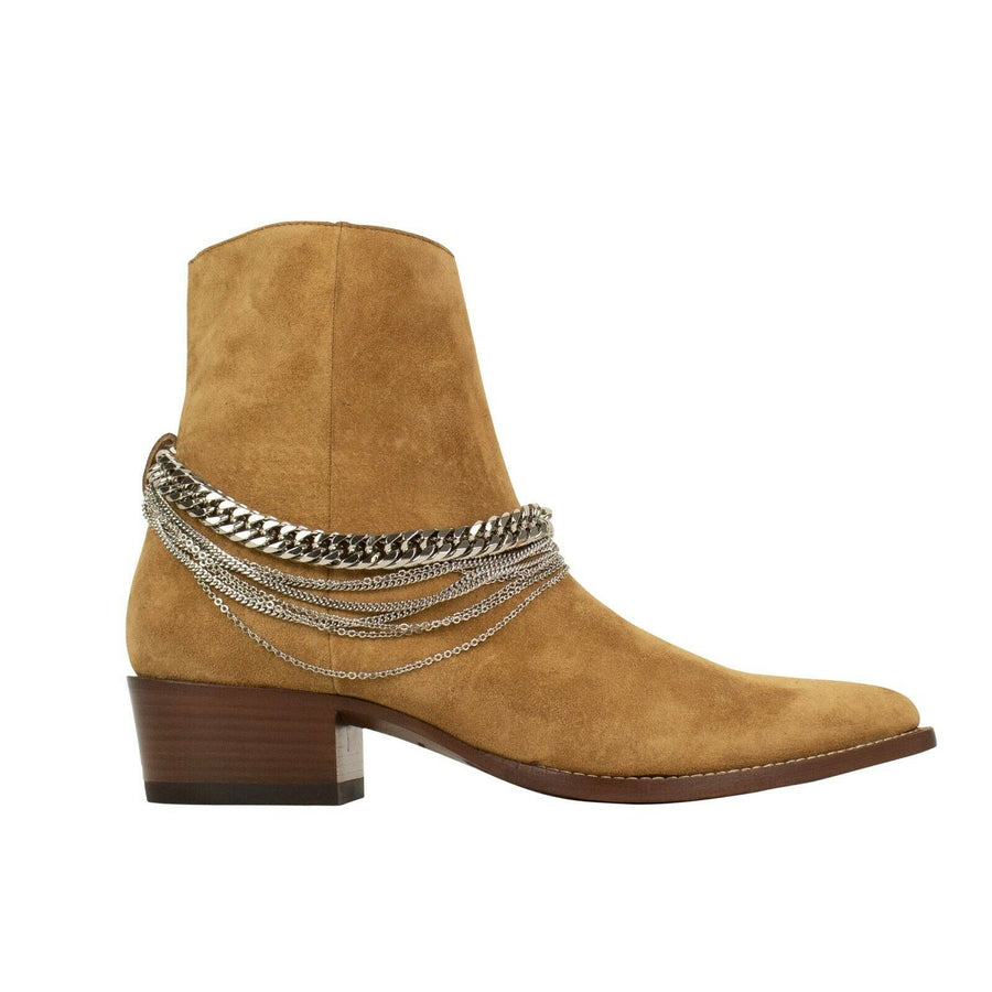 Suede Chain Ankle Boots - Light Brown