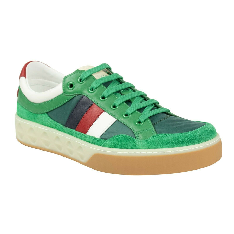 Men's Leather Striped Lace Up Sneakers  - Green