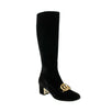 Women's Velvet Malaga Kid Logo Block Heel Boots - Black