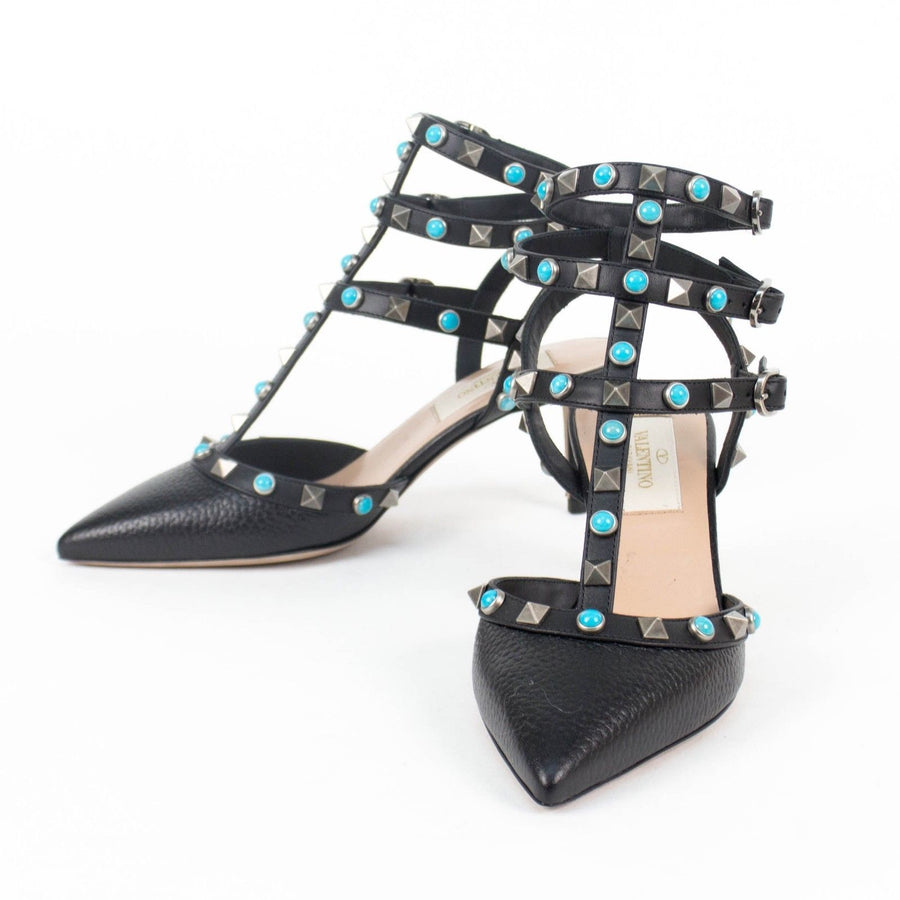 Rolling Rockstud Turquoise Caged Pumps - Black