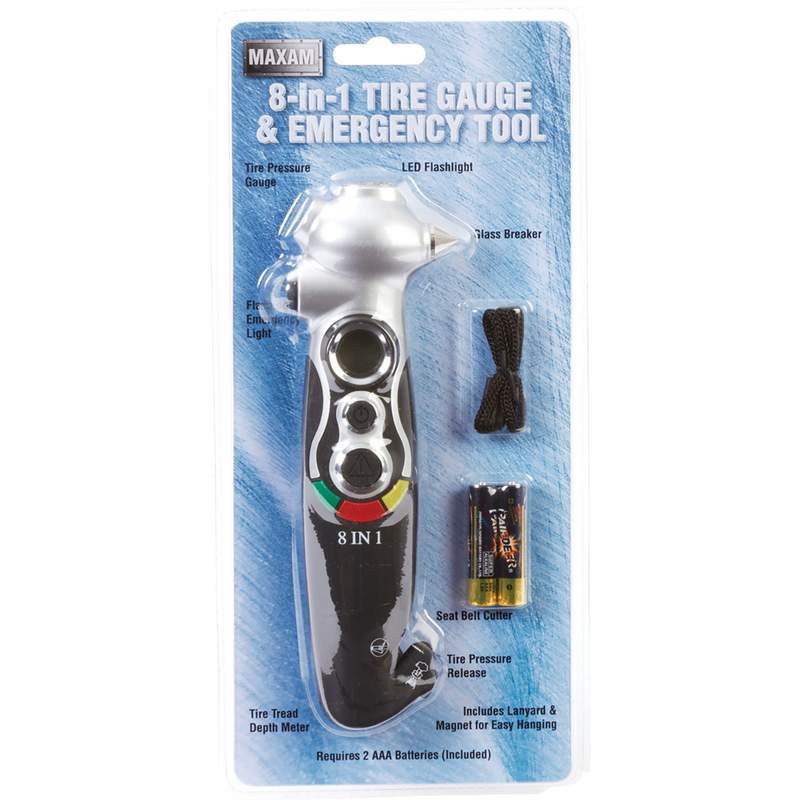 Maxam¬Æ 8-in-1 Tire Gauge and Emergency Tool