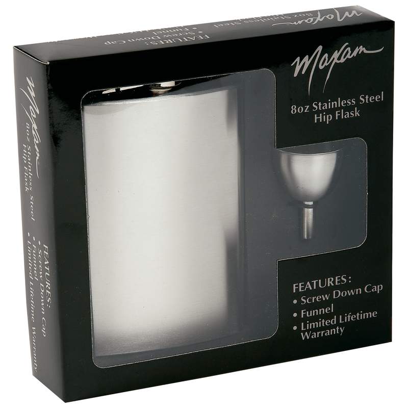 Maxam¬Æ 8oz Stainless Steel Flask and Funnel in Window Gift Box