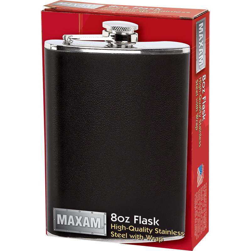 Maxam¬Æ 8oz Stainless Steel Flask with Black Wrap