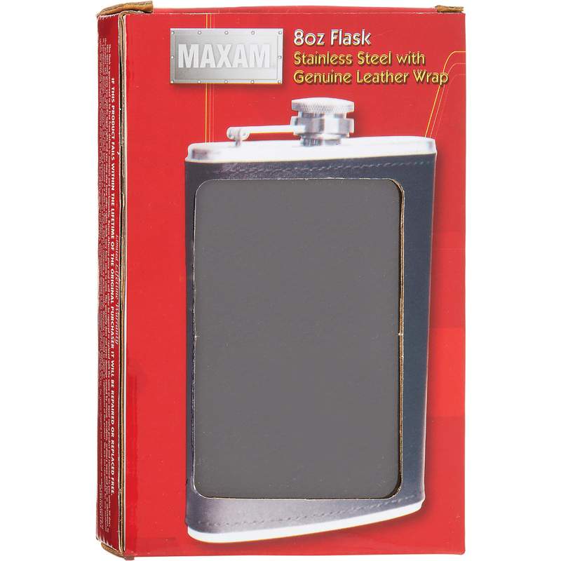 Maxam¬Æ 8oz Stainless Steel Flask with Solid Genuine Leather Wrap