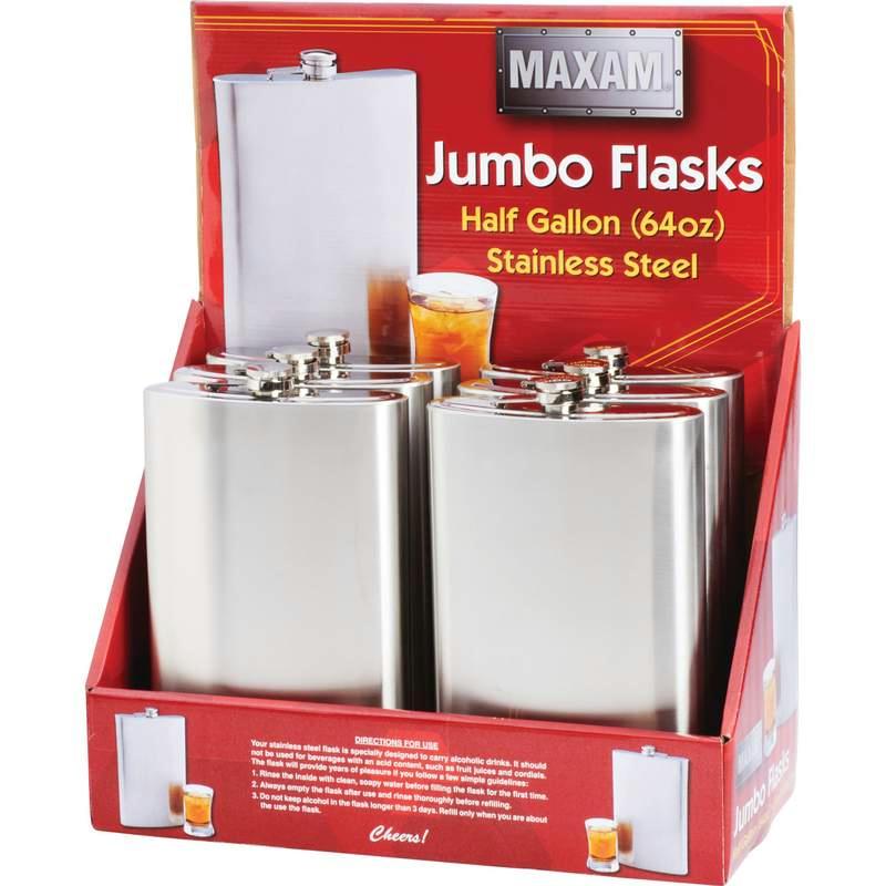 Maxam¬Æ 6pc 64oz Stainless Steel Flasks in Countertop Display