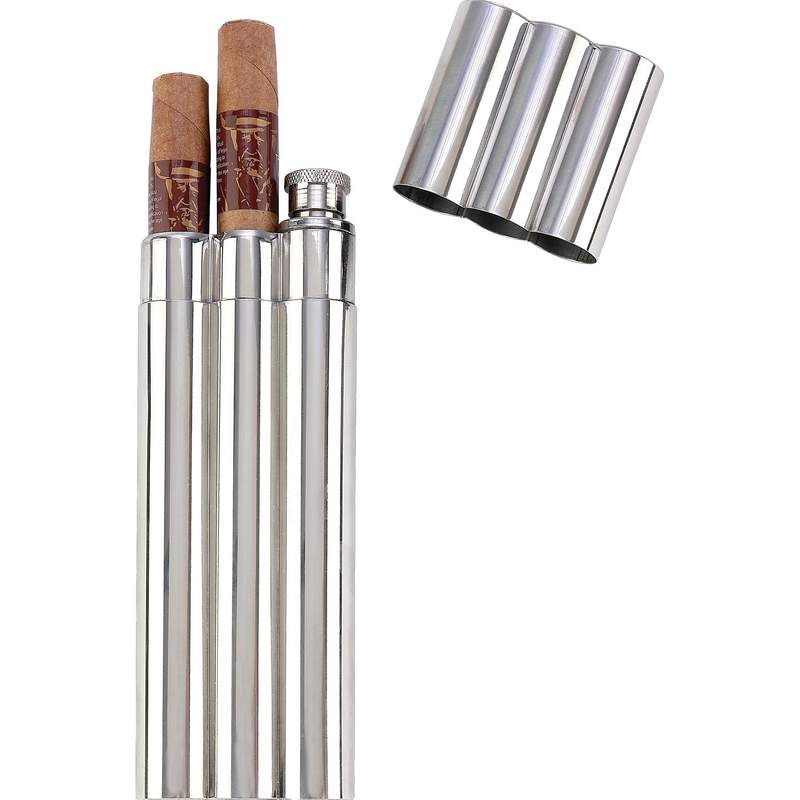 Maxam¬Æ 16pc 2oz Stainless Steel Flask with 2 Cigar Tubes in Countertop Display