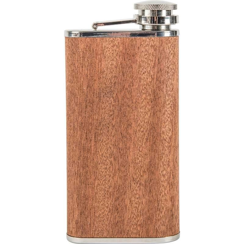 Maxam¬Æ 9oz Wide Mount Stainless Steel Flask w/Sapele Wood Wrap