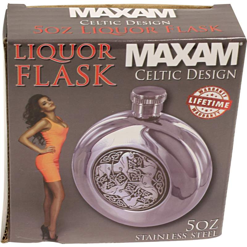 Maxam¬Æ 5oz Round Stainless Steel Flask with Celtic Horse Medallion