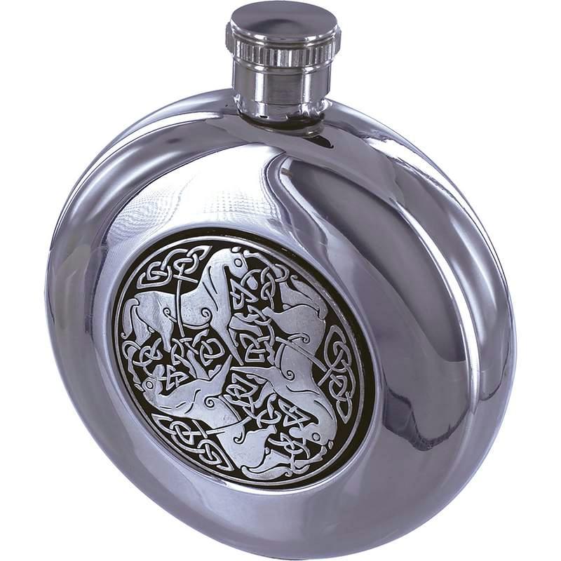 Maxam¬Æ 5oz Round Stainless Steel Flask with Celtic Horse Medallion