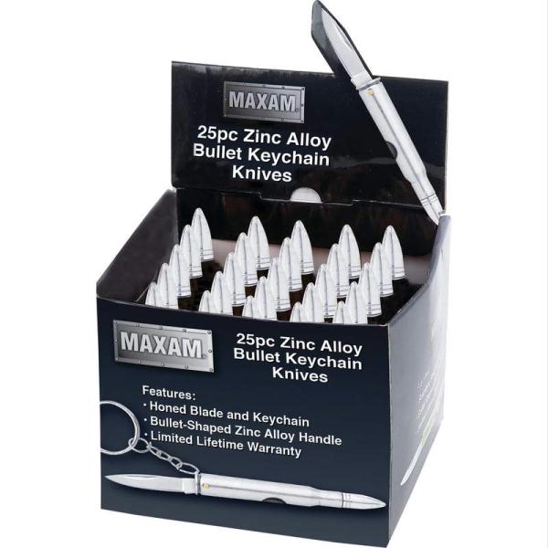 Maxam¬Æ 25pc Silver Bullet Keychain Knives in Countertop Display