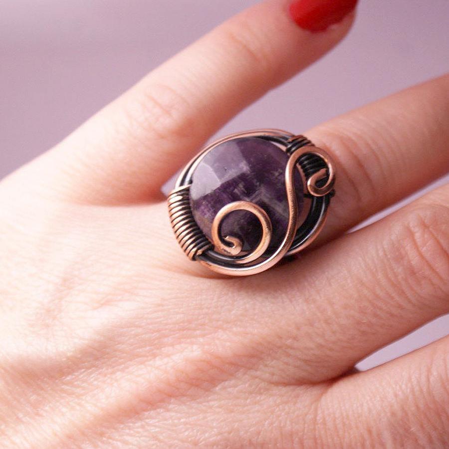 Handmade Wire Wrapped Amethyst Ring Boho Jewelry