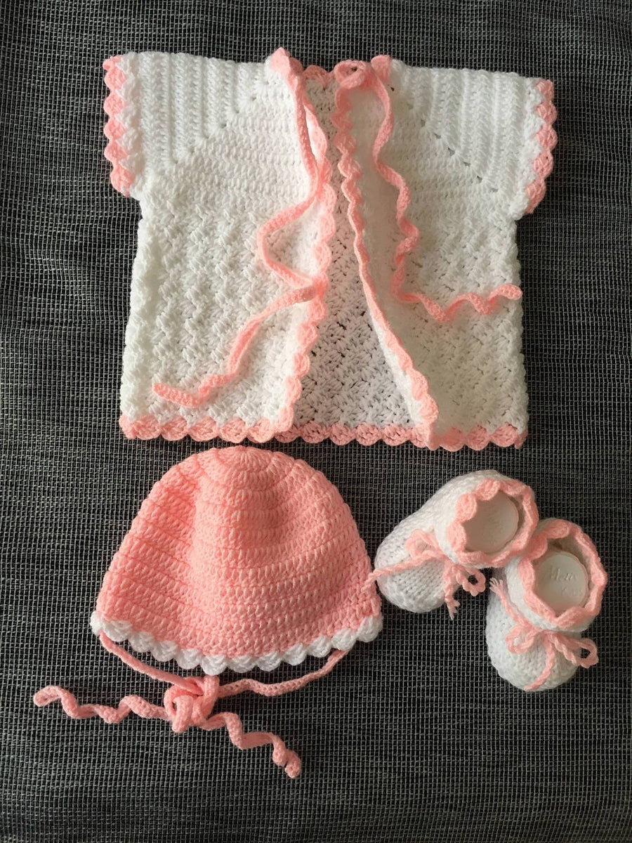 Handmade Baby Cardigan Knit Hat & Booties