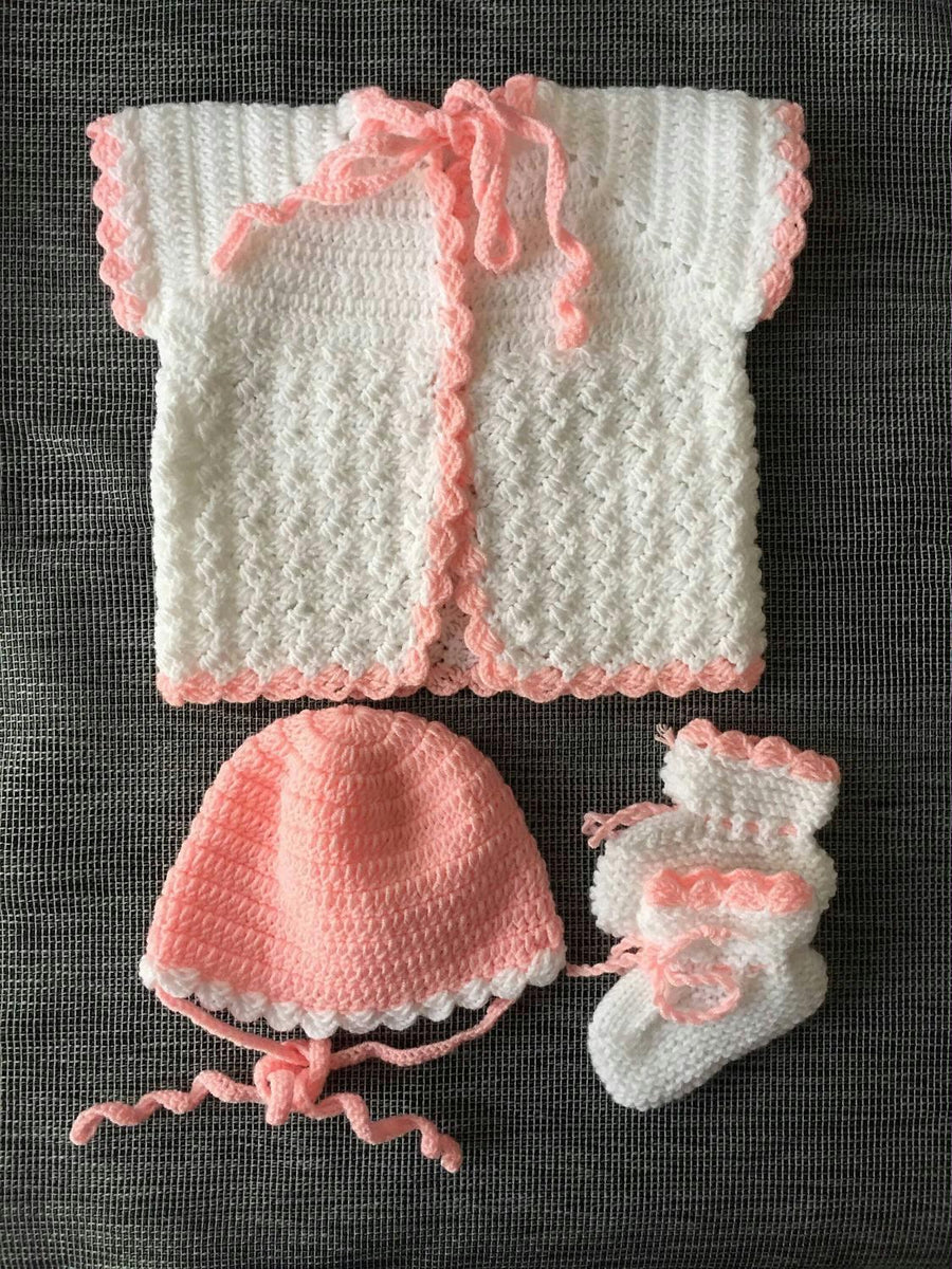 Handmade Baby Cardigan Knit Hat & Booties