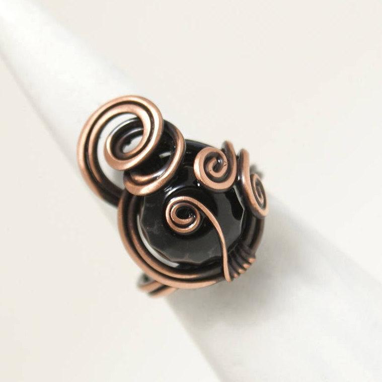 Handmade Black Onyx Wire Copper Ring