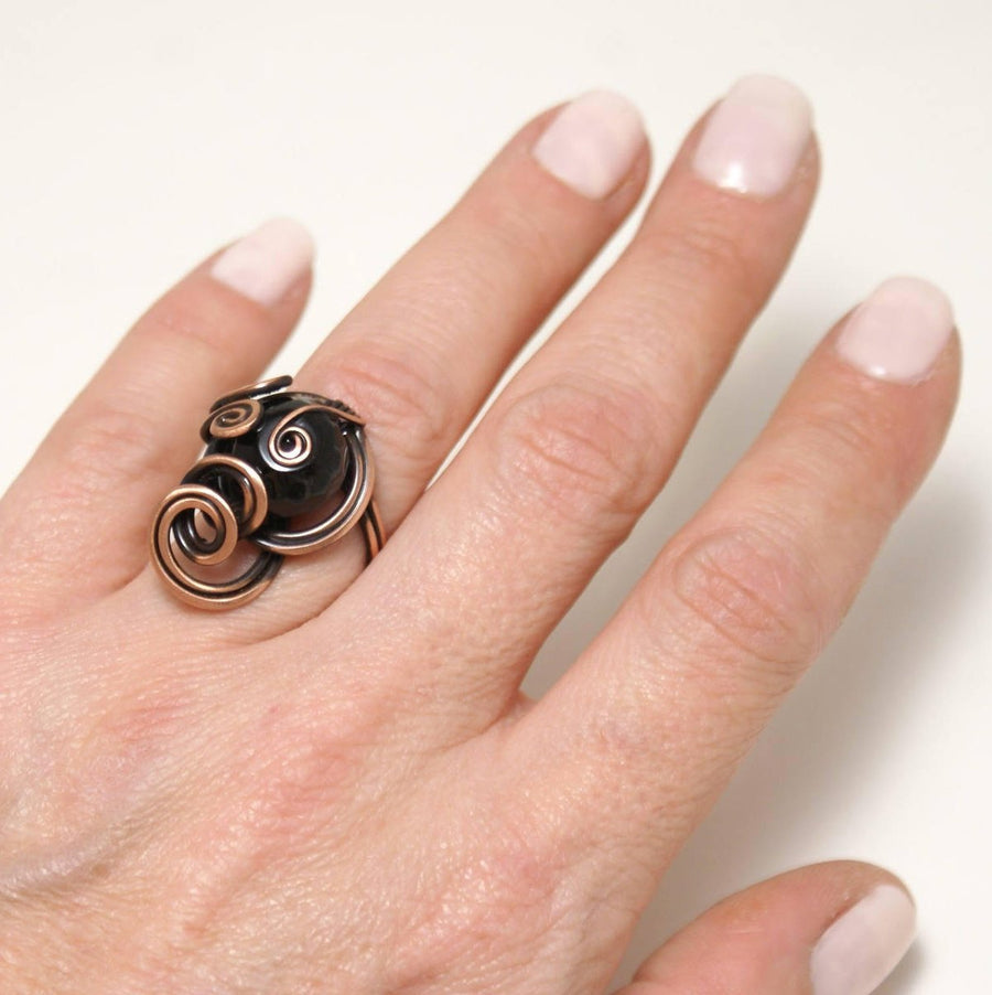 Handmade Black Onyx Wire Copper Ring