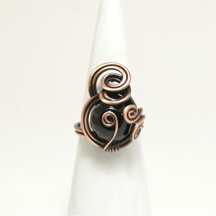 Handmade Black Onyx Wire Copper Ring