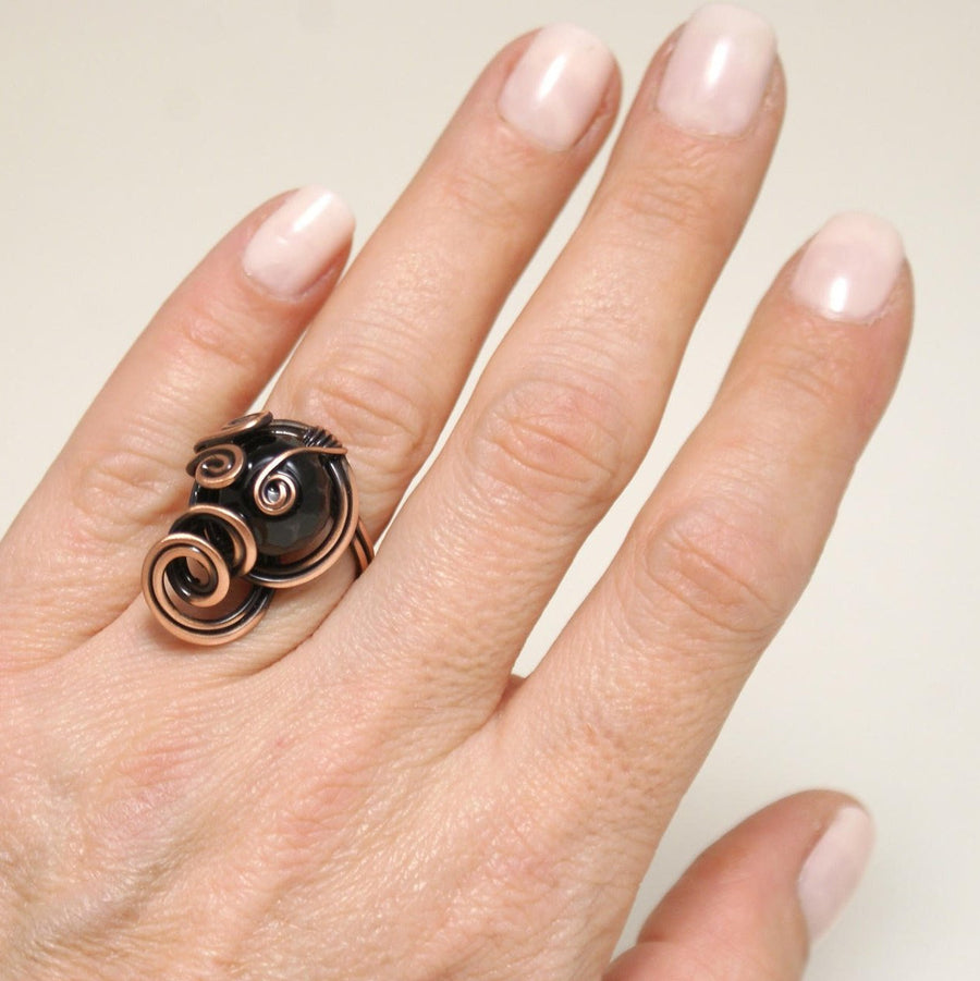 Handmade Black Onyx Wire Copper Ring