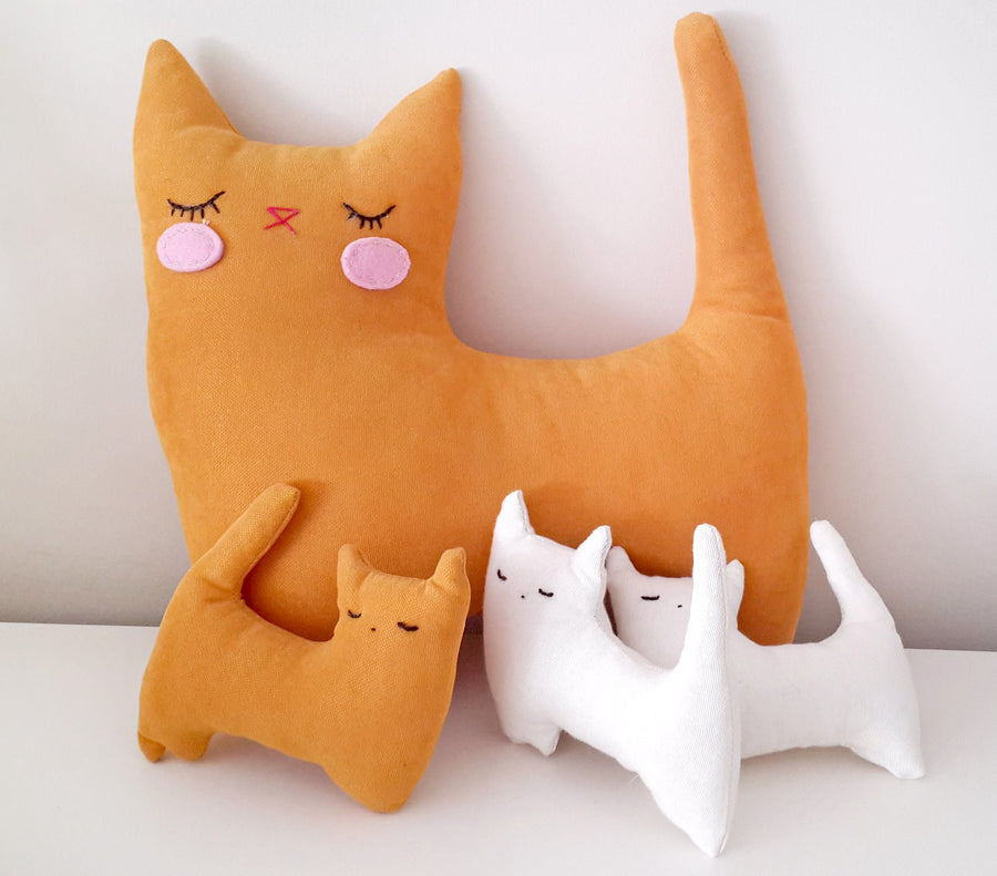 Handmade Plush Animal Doll nursery decor pillow, Cat Family