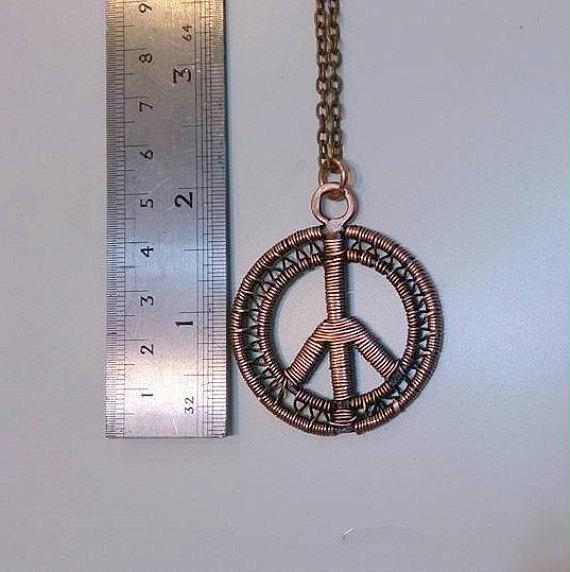 Handmade Copper Peace Sign Pendant Necklace