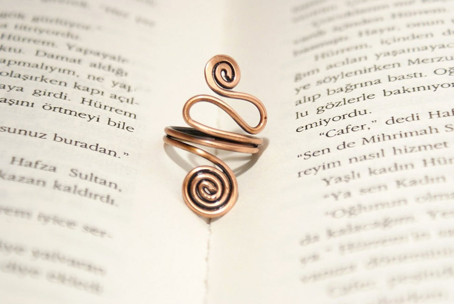 Handmade Copper Wire Wrapped Adjustable Boho Ring