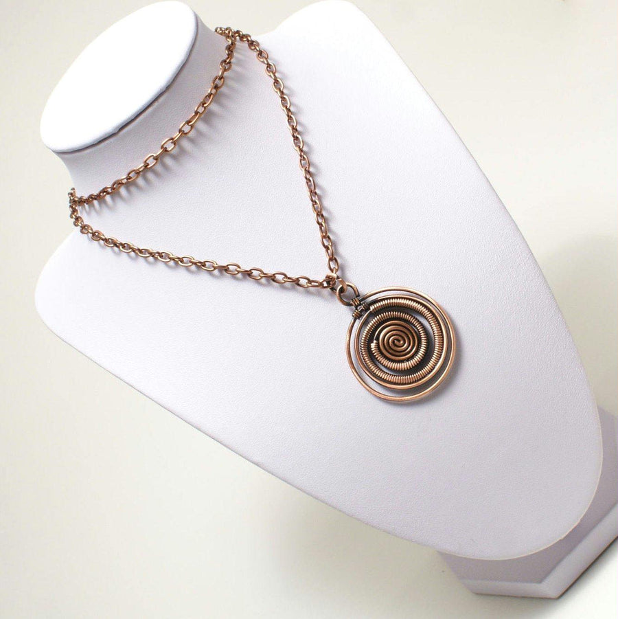 Handmade Antiqued Copper Spiral Pendant Necklace