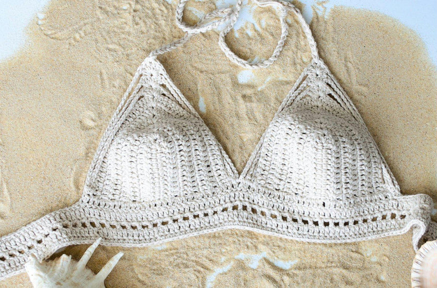 Handmade Ecru Bikini Cover Crochet Beachwear Knit bralette