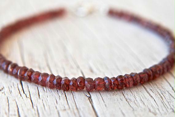 Handmade Diamond Cut Red Garnet Beads Stacking Bracelet