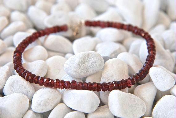 Handmade Diamond Cut Red Garnet Beads Stacking Bracelet