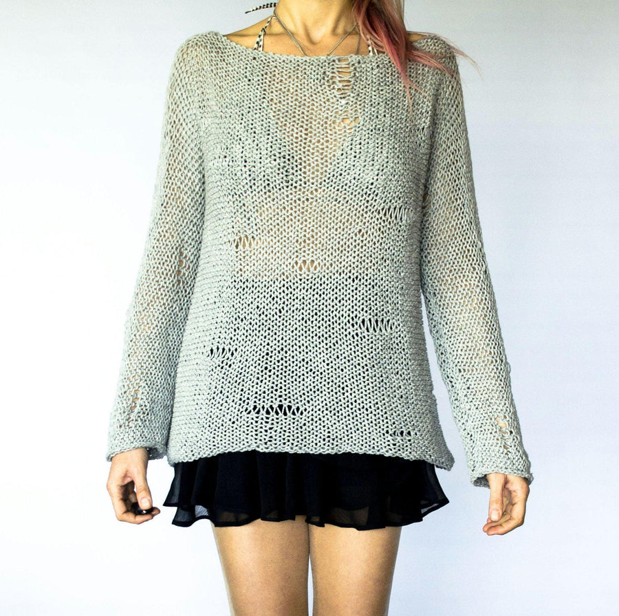 Handmade Grey Knitwear Cozy Jumper Chunky Sweater