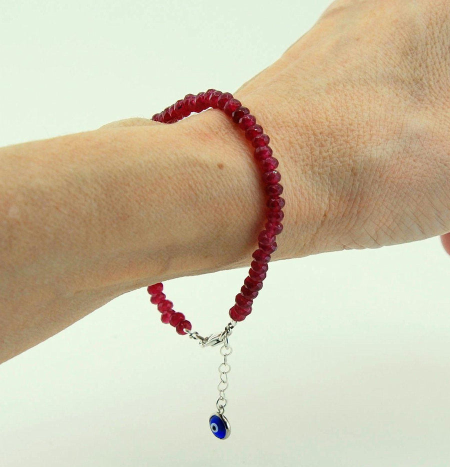 Handmade Red Jade Stacking Bracelet Evil Eye Charm