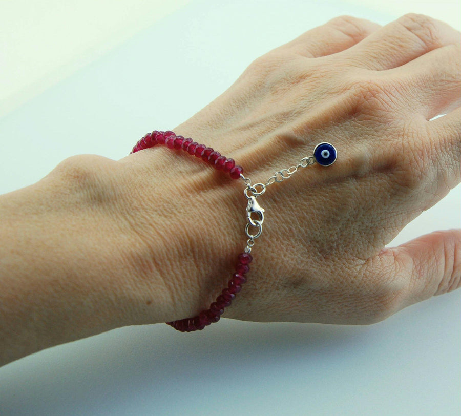 Handmade Red Jade Stacking Bracelet Evil Eye Charm