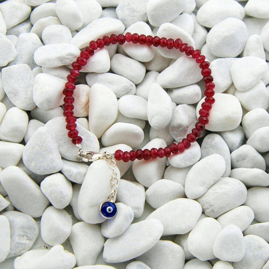 Handmade Red Jade Stacking Bracelet Evil Eye Charm