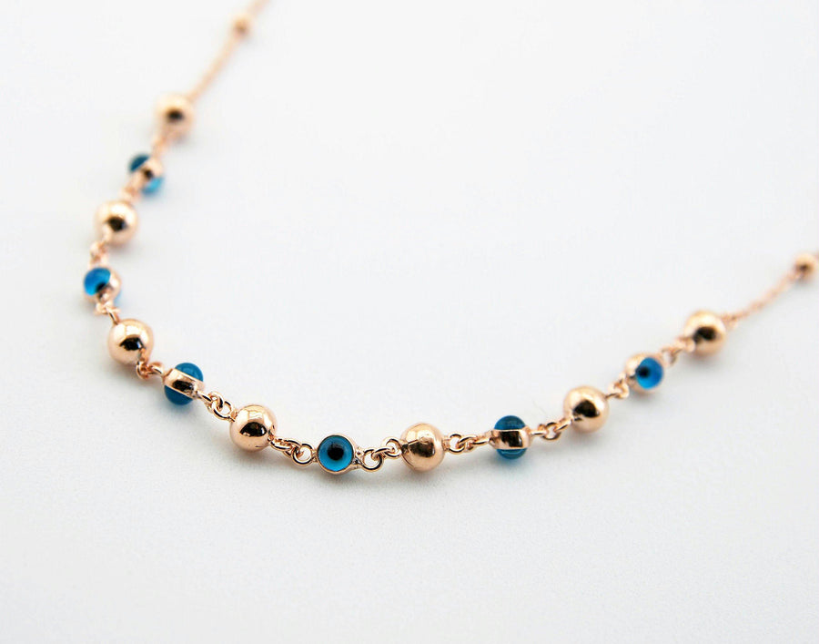 Handmade Evil Eye Necklace, Rose Gold Plated Sterling Silver