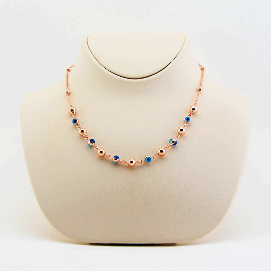 Handmade Evil Eye Necklace, Rose Gold Plated Sterling Silver