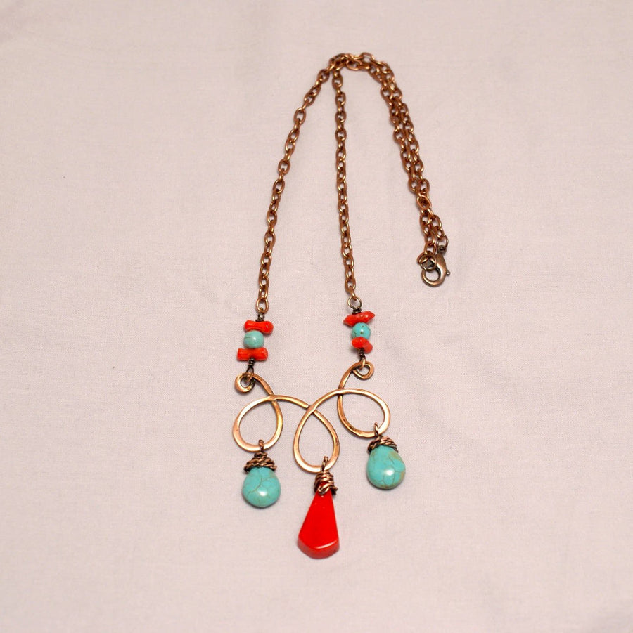 Handmade Turquoise and Red Statement Necklace