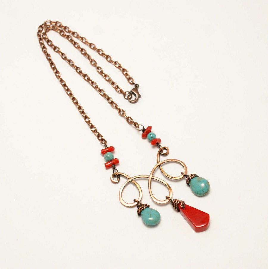 Handmade Turquoise and Red Statement Necklace