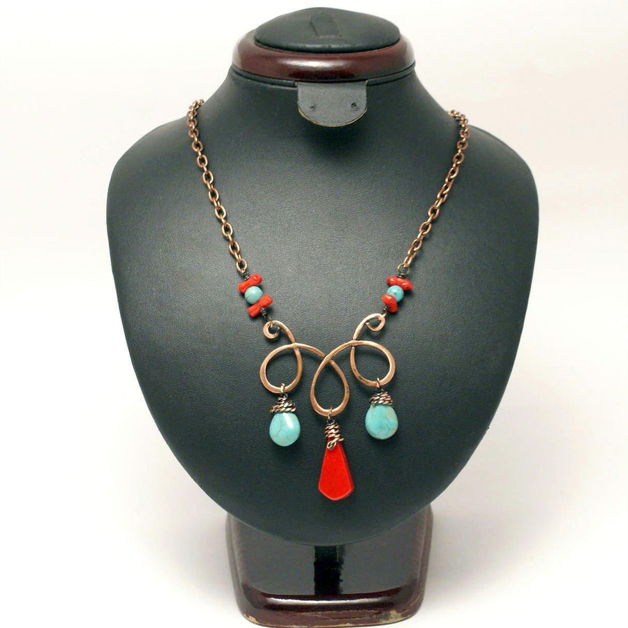 Handmade Turquoise and Red Statement Necklace