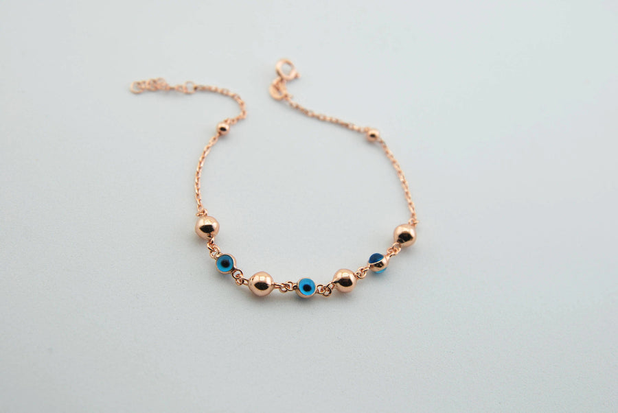 Handmade Evil Eye Bracelet, Rose Gold Plated Sterling Silver