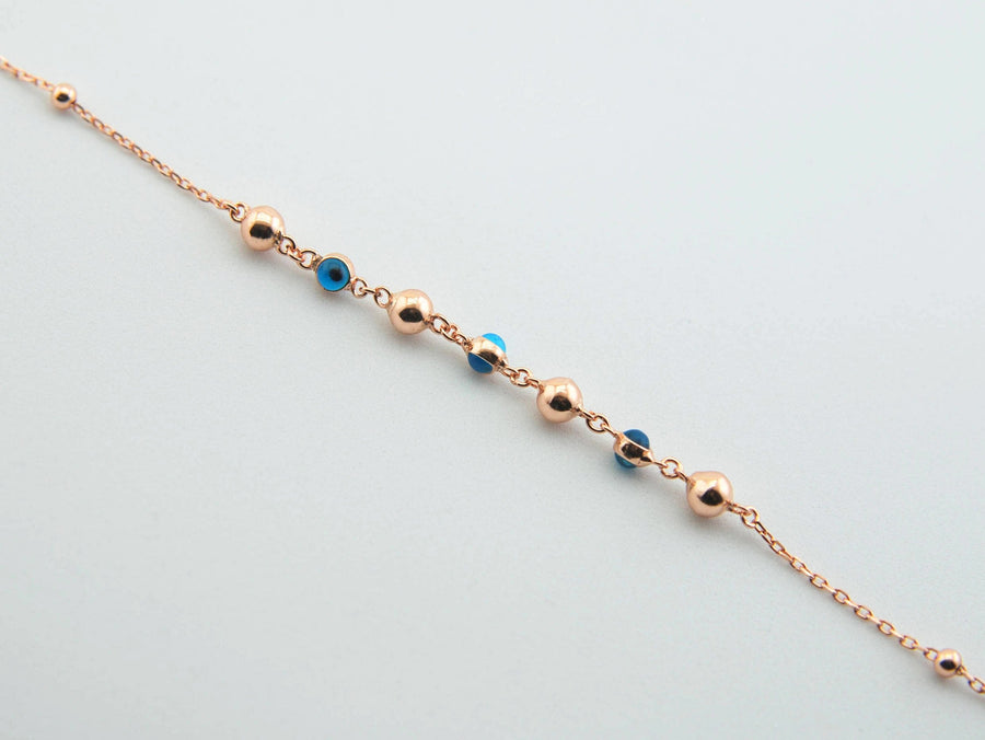 Handmade Evil Eye Bracelet, Rose Gold Plated Sterling Silver