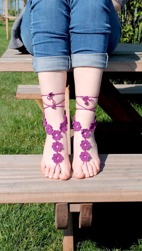 Handmade Knit Floral Barefoot Sandals, Crochet Sandals