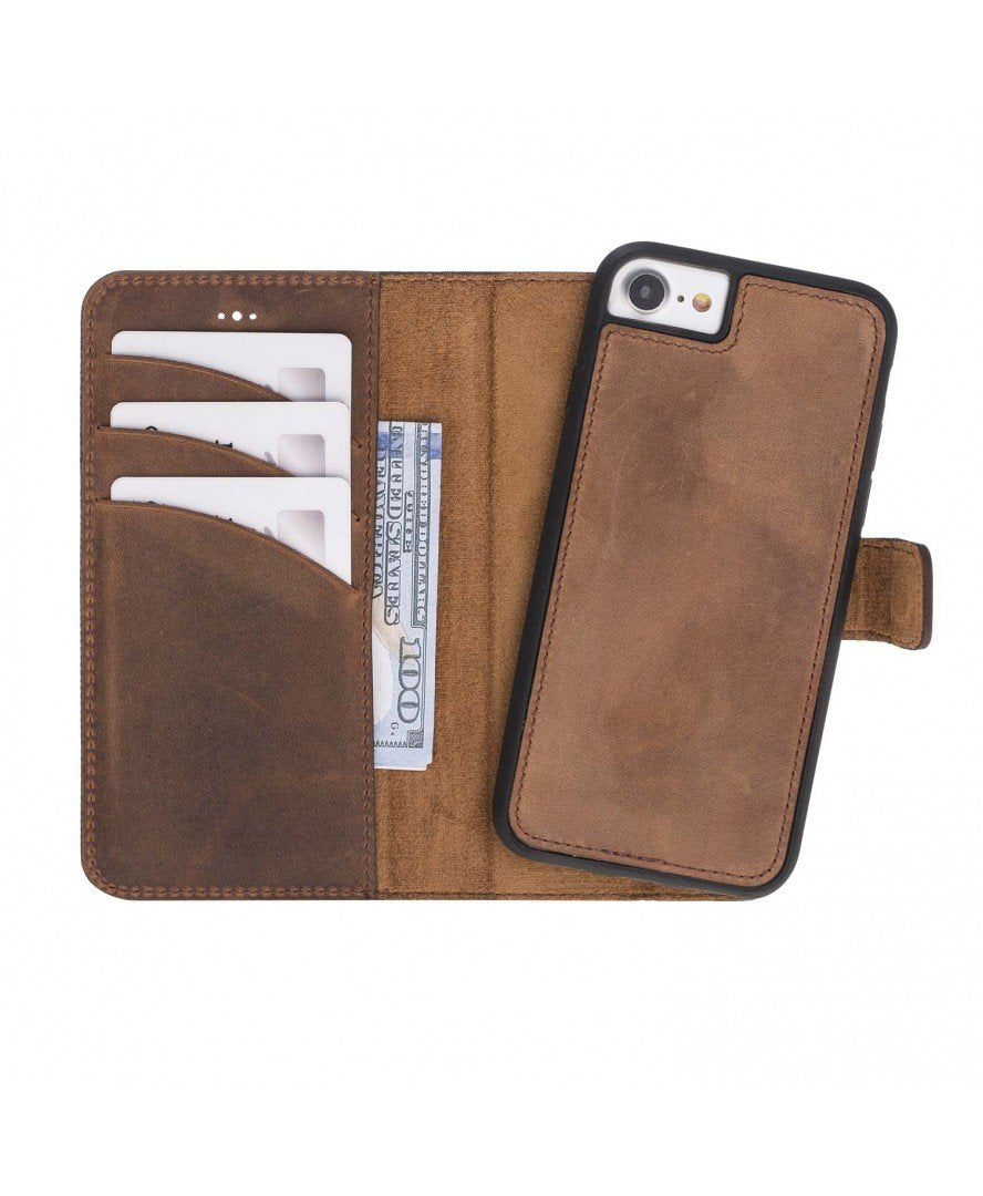 Leather Detachable Wallet Case for iPhone 7/7+/8/8+, Brown