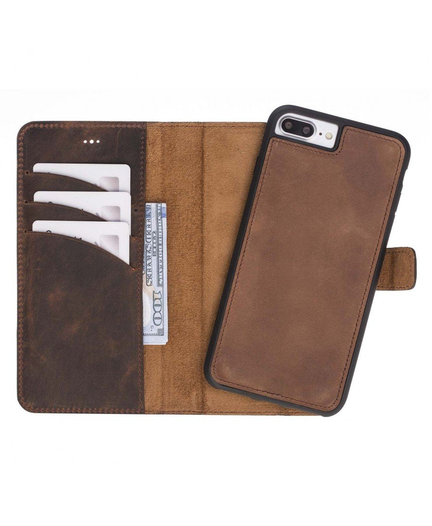 Leather Detachable Wallet Case for iPhone 7/7+/8/8+, Brown