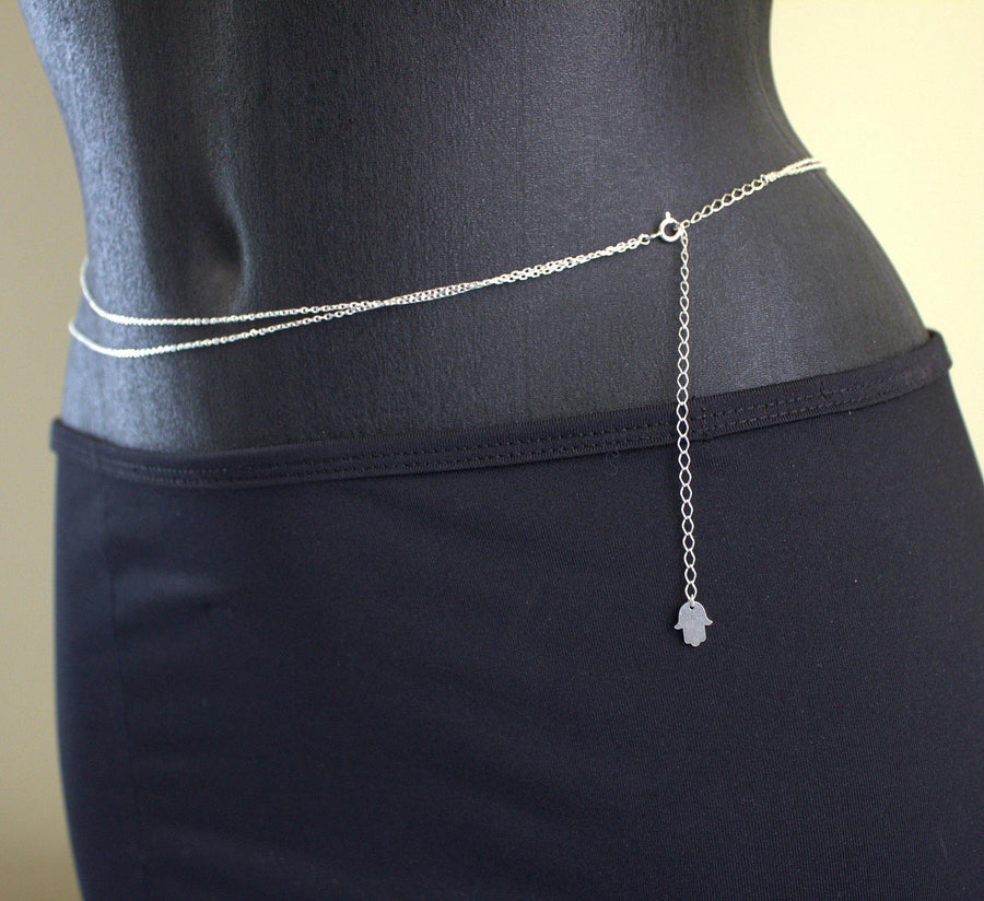 Handmade Silver Belly Chain with Hamsa Hand