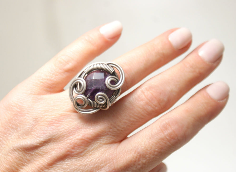 Handmade Amethyst Ring, Wire Wrapped