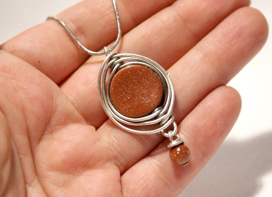 Handmade Wire Wrapped Goldstone Boho Necklace