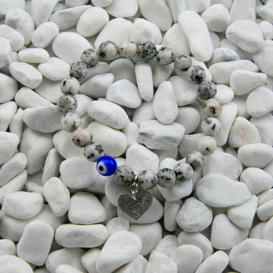 Handmade Evil Eye Heart Charm Bracelet Jasper