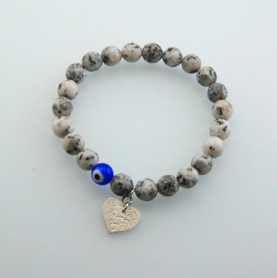 Handmade Evil Eye Heart Charm Bracelet Jasper