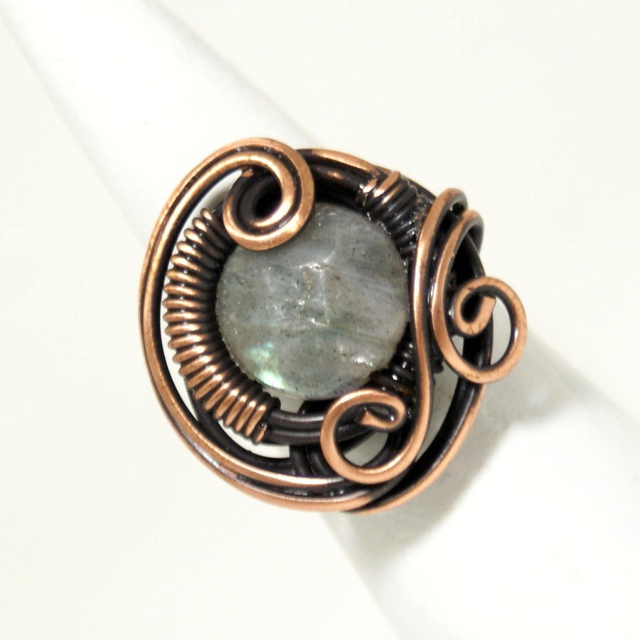 Handmade Labradorite Copper Wire Wrapped Ring