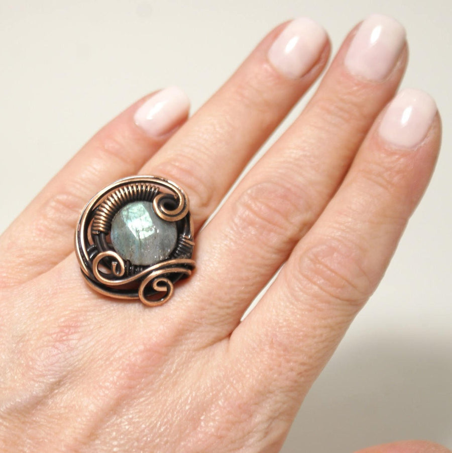 Handmade Labradorite Copper Wire Wrapped Ring