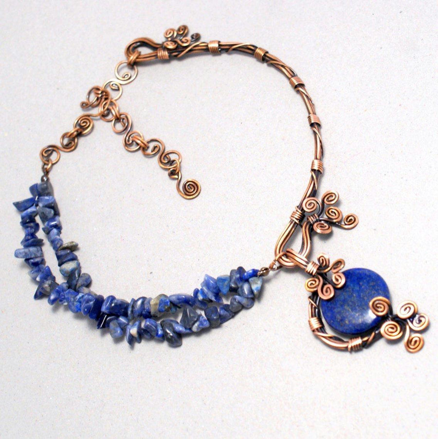 Handmade Lapis Lazuli Copper Wire Wrap Necklace